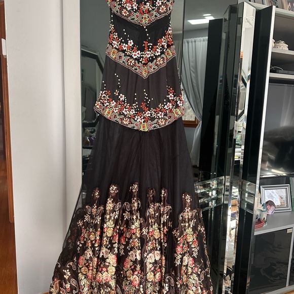 Women's Black Floral Embroidered A-line Dress